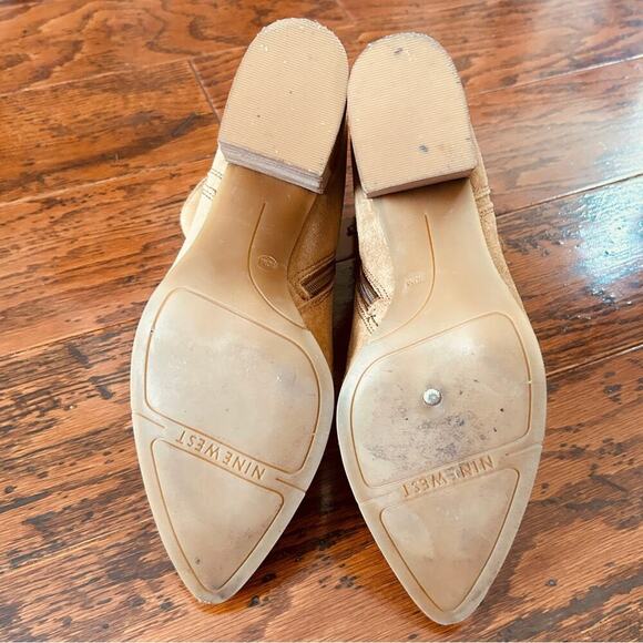 Nine West KeKe Suede Leather Block Heel Boots in Tan Sz US 10 - Picture 7 of 11